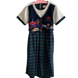 Vintage Plaid School Embroidered Dress